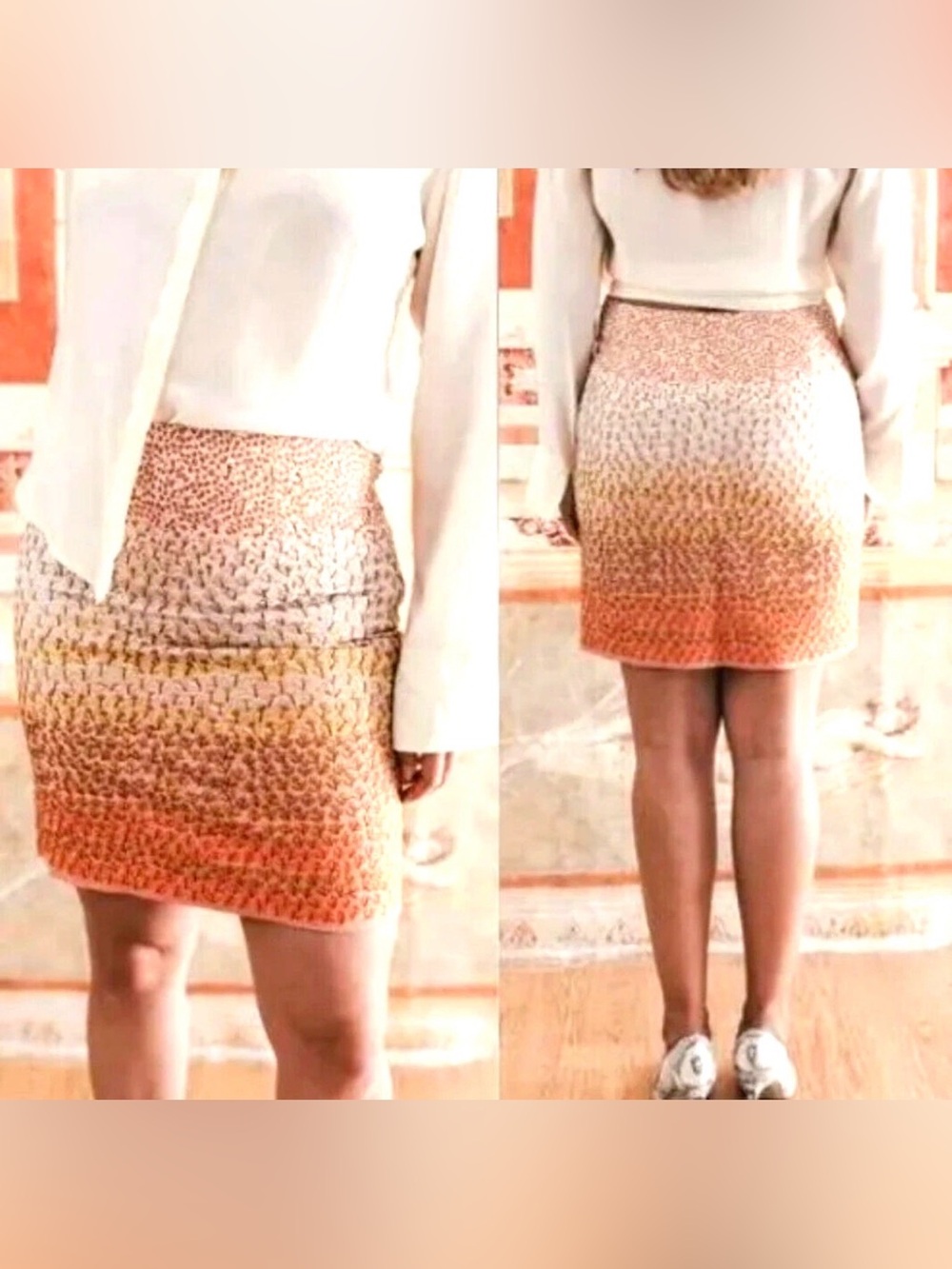 Anthropologie Hd In Paris Embroidered Ombre Floral Linen Mini Skirt